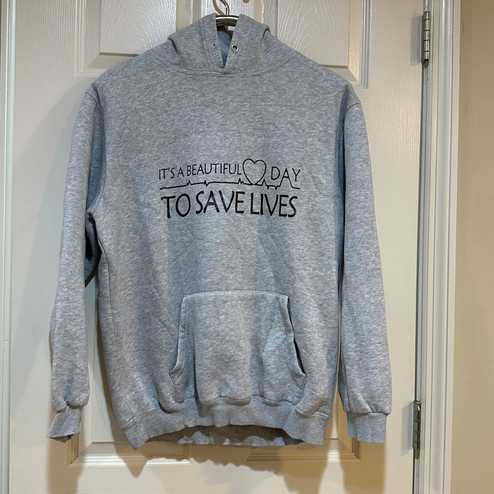 HZIJUE Grey Its A Beautiful Day To Save Lives Graphic Hoodie Sweatshirt XL